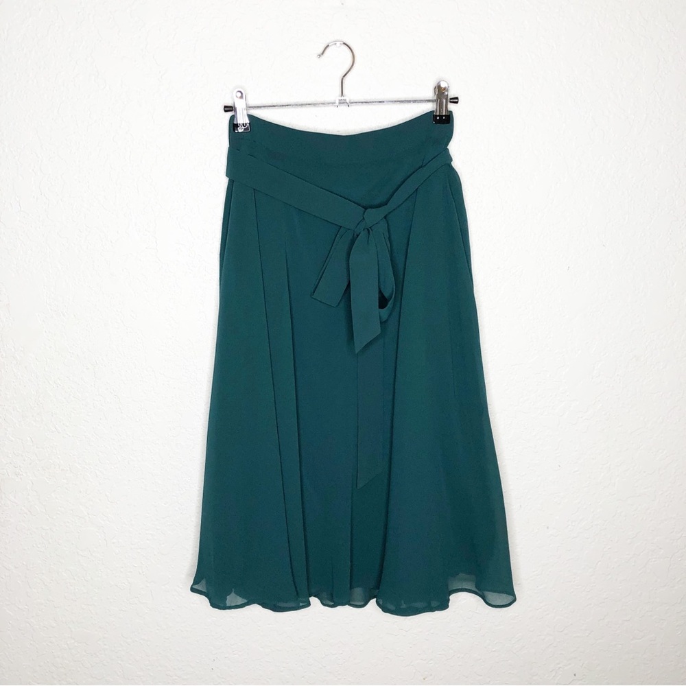 Ann Taylor dark green belted sheer overlay skirt size 18 NWT
